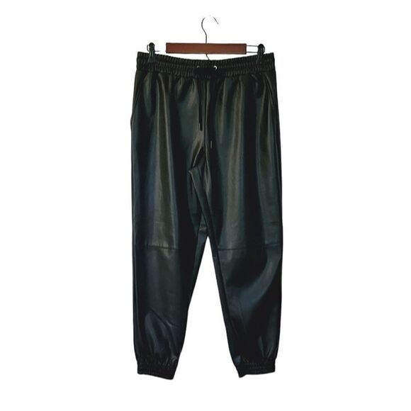 Truth By Republic Black Faux Leather Drawstring Jogger Pants Size M NWOT - Picture 1 of 7